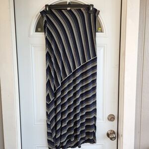 Matty M Maxi Skirt Womens SZ Large Striped Asymetric Casual Stretch Everyday